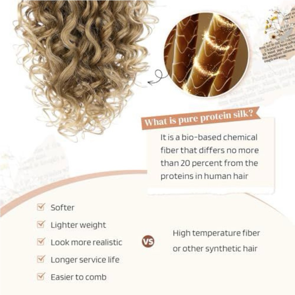 Blonde Curly Clip-In Ponytail Extension - Natural Blonde - Picture 3 of 5
